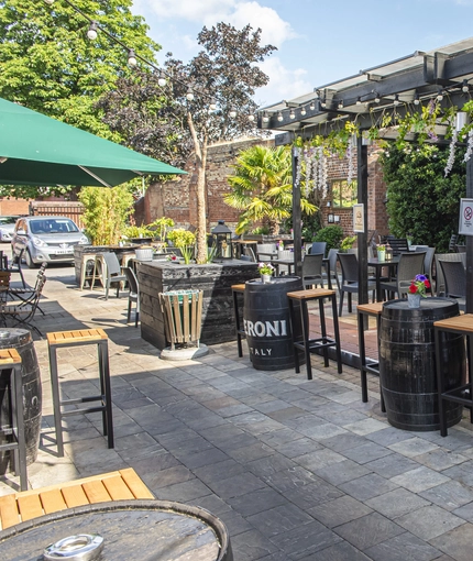 Beer garden outside of a pub