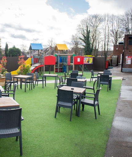 venue exterior with beer garden