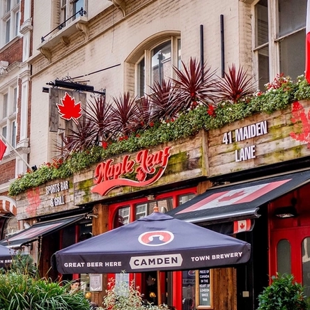 Exterior Beer Garden Seating with parasols and planters