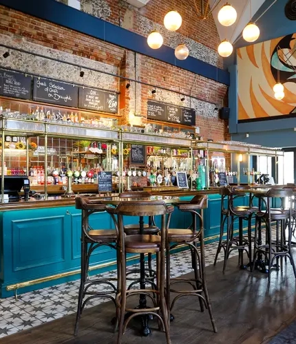 interior bar, seating area and restaurant