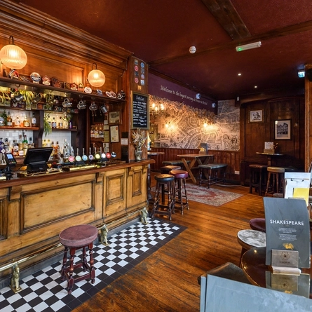 The interior bar and restaurant seating area at The Shakespeare.
