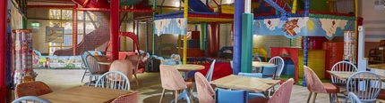 The seating area and play area at Wacky Warehouse at the Sovereigns.