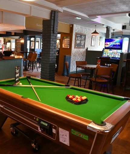 interior seating area and pool table