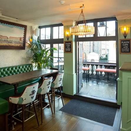 Exit doors to outside balcony seating area