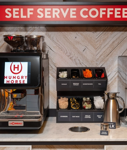 A close up view of the self serve coffee machine inside The Wrekin Giant.