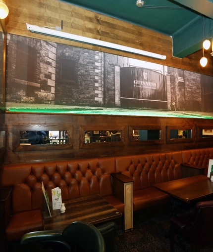 Interior seating area in a pub restaurant