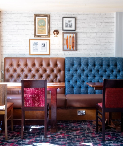 Interior dining area of a pub.