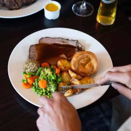 A close up of a roast dinner from the new Spring/Summer menu at Flaming Grill.
