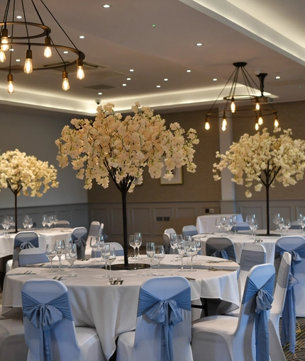 The function room at The Fox Inn decorated for a wedding.