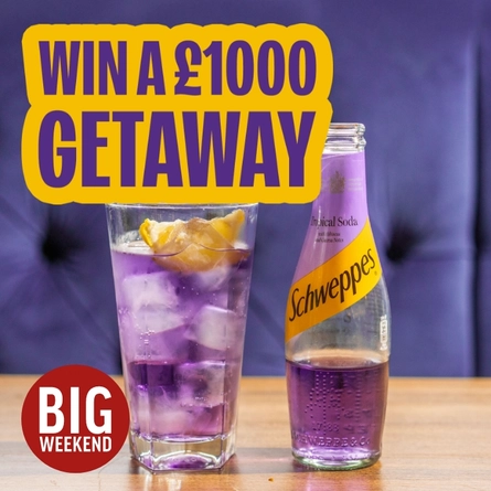 A banner promoting Schweppes Tropical Soda as part of the October Big Weekend campaign for Hungry Horse venues.