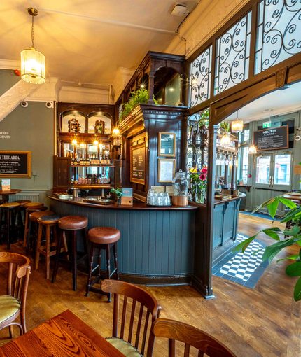 The bar and interior seating area at The Crown.