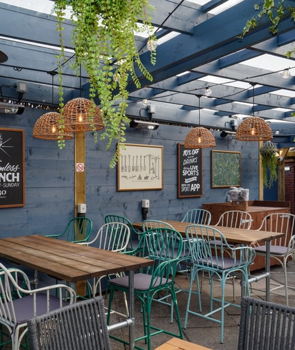 The beer garden at the Woodman Inn.
