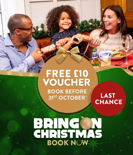 A graphic with 'Last Chance' to book for Christmas