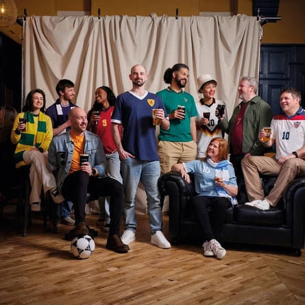 A banner promoting the Football World Cup at selected Greene King venues.