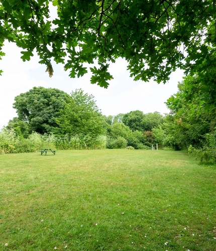 A paddock with a picnic bench