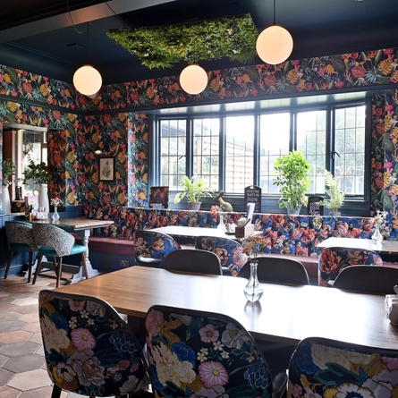 Interior seating area in a pub restaurant