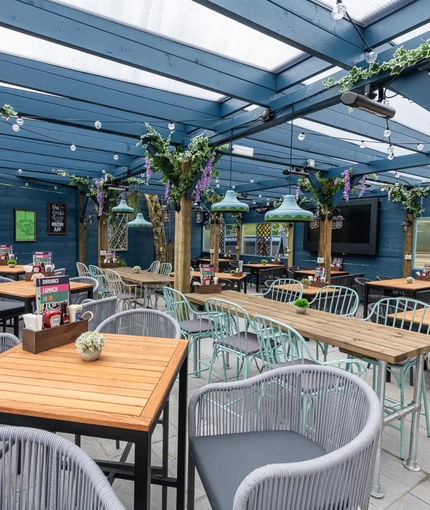 Exterior sheltered area of the beer garden