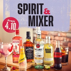 A banner displaying a range of different spirits and mixers available at Flaming Grill venues.