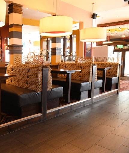 Interior dining area of a pub.