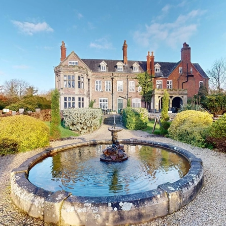 A water feature outside of The Rothley Court Hotel.