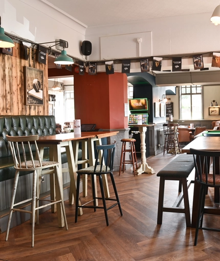 Interior dining area of a pub.