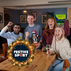 A graphic banner promoting festive sport at Hungry Horse venues.