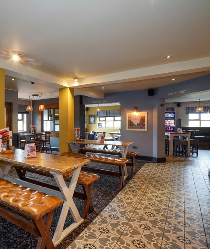 Interior dining area of a pub.