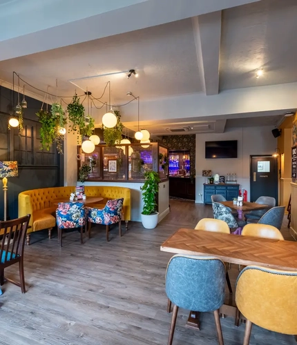 Restaurant seating area in a pub