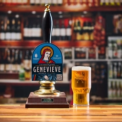 A Genevieve. pump with a pint next to it.