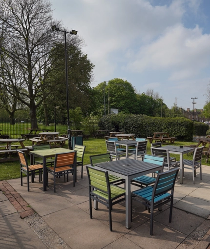 Beer garden outside of a pub