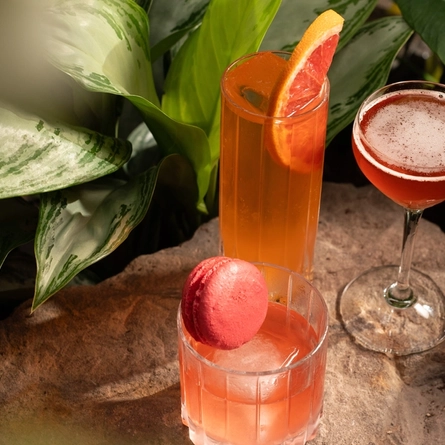 An advertising image of 3 cocktail style drinks within the interior at The Ubiquitous Chip.