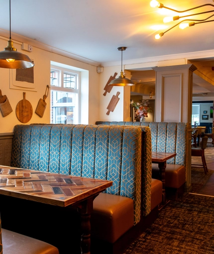 Interior dining area of a pub.