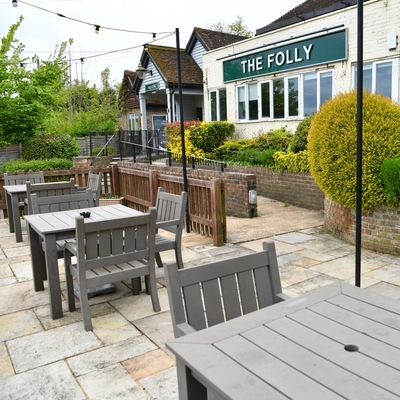 Beer garden outside of a pub