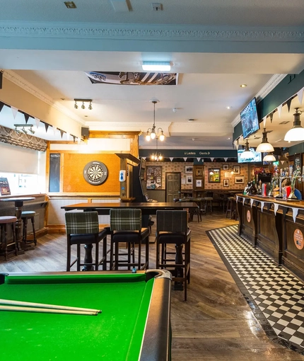 interior of the pub with pool table