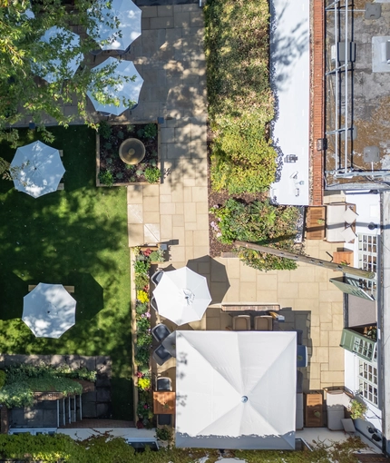 An aerial shot of the beer garden at the Wateringbury.
