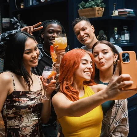 Students taking selfies
