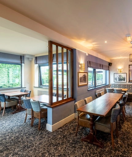 Interior dining area of a pub.