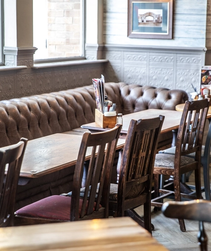 Interior dining area of a pub.