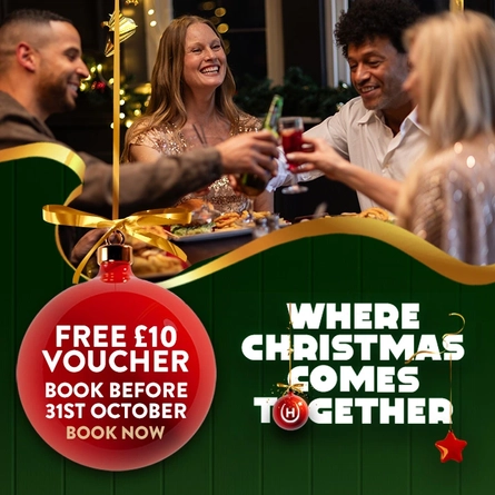 A banner to entice customers to book for Christmas at Hungry Horse venues.