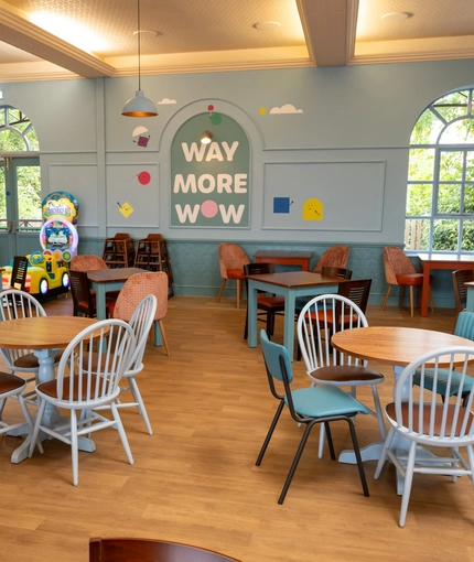 The interior children's seating area at the Wacky Warehouse at The Stanley Ferry.
