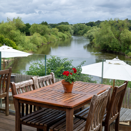 The beer garden at the Riverside Inn.