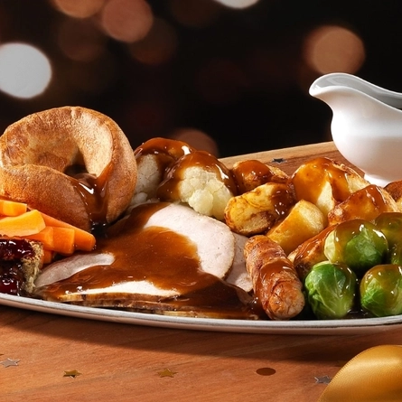 A roast dinner on a table.