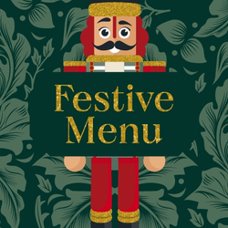 A promo square banner featuring a Christmas Nutcracker figure behind the wording "Festive Menu" to advertise Christmas events at Chef & Brewer venues.