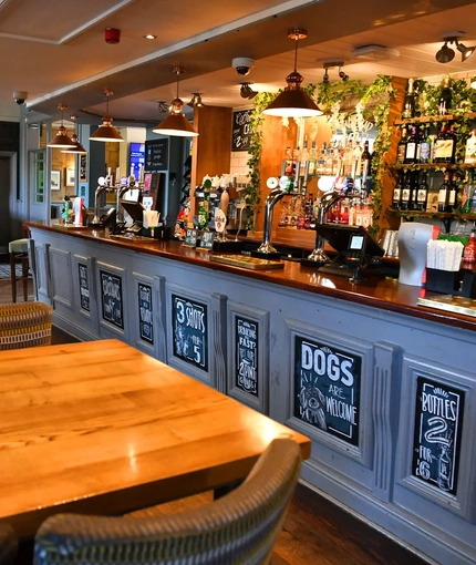 interior seating area and bar