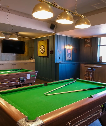 interior seating area and pool table