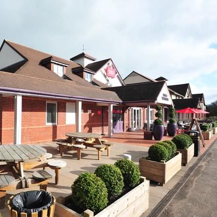 Part of the beer garden and exterior of The Weathervane.