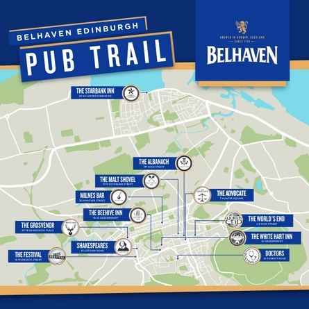 Map of locations on the Belhaven Edinburgh pub trail