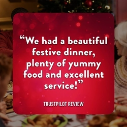 A graphic showing a customer review of the festive menu at Hungry Horse.