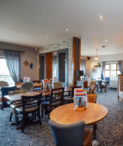 Interior dining area of a pub.