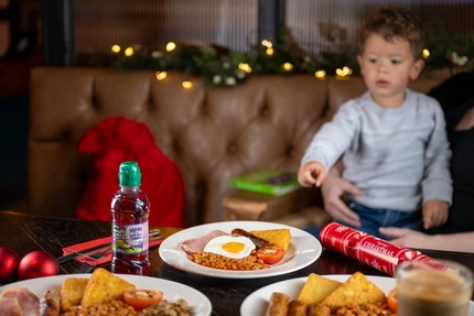 A kids breakfast on a table.
